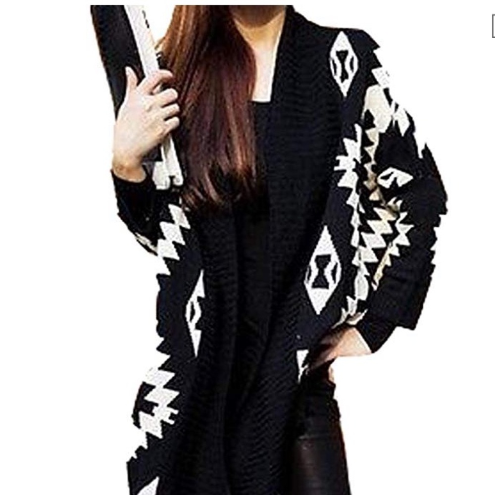 Open Front Geo Pattern Oversized Cardigan Sweater